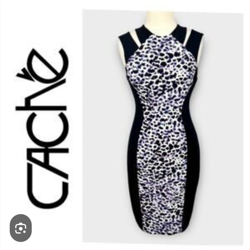 Cach Purple Leopard Print Panel Bodycon Dress Siz… - image 1